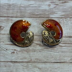 Vintage Edgar Berebi Gold and Red Enamel Earrings